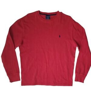 Polo Ralph Lauren Thermal Waffle Knit Shirt Boys Size L 14/16 Red Pullover